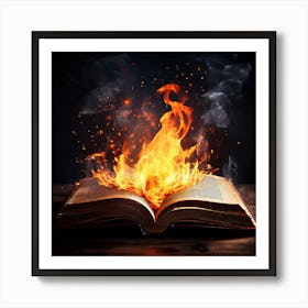 Book On Fire, An Open Book With A Bright Flame Rising From It Symbolizing The Enlightening Power Of Knowledge Art Print