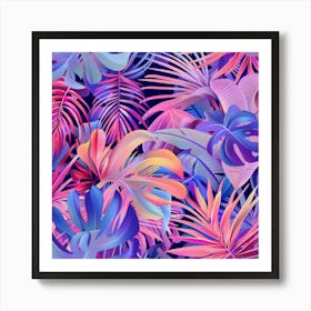 Tropical Leaves Seamless Pattern 17 Art Print