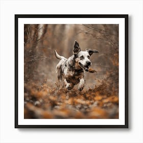 Dog Running Through The Woods 1 Art Print