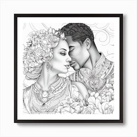 Black And White Portrait Of A Couple Art Print