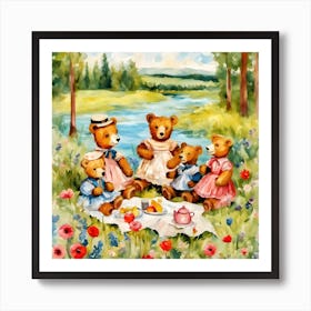 Bear Family Picnic Art Print