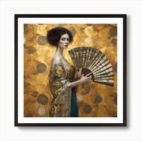 Woman With Fan, Gustav Klimt 2 Art Print