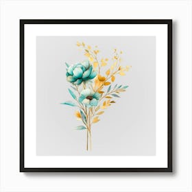 Watercolor Gold And Teal Bouquets 11 Art Print