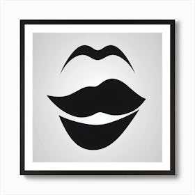 Lips With Mustache Black And White Abstract Art Art Print