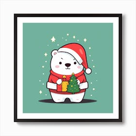 Polar Bear With Christmas Tree Art Print