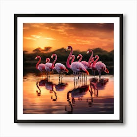 Flamingos At Sunset art print 1 Art Print