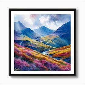 Watercolor Scottish Hills Studio Photography Complex Details High Detail Art Print