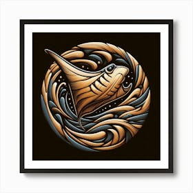 Majestic Manta Ray in Ocean Swirls Art Print