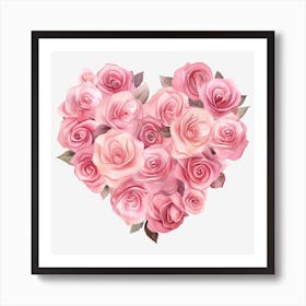 Pink Roses Heart 3 Art Print