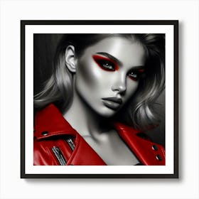 Black And White Portrait Of A Woman With Red Lipstick Art Print