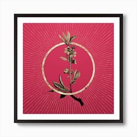 Gold Pink Flower Branch Glitter Ring Botanical Art on Viva Magenta Art Print