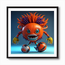 Orange Monster With Soccer Ball Art Print