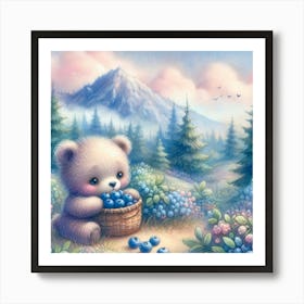 Teddy Bear With Blueberries 1 Art Print