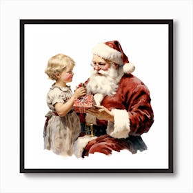 Santa Claus And Little Girl 1 Art Print