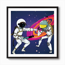 Two Astronauts Fighting In Space Art Print