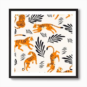 Tiger Pattern With Decoration On White Square Art Print