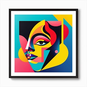 Retro Cubism Face 3 Art Print