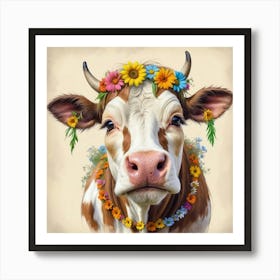 Cow With Flowers 3 Art Print