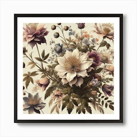 Elegant Botanical Illustration Of Intricate Blooms In A Vintage Botanical Print Style, Style Vintage Illustration 1 Art Print