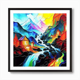 Abstract art of stained glass art landscape 19 Art Print