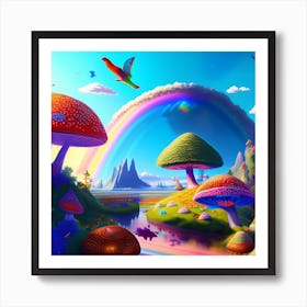 Rainbow And Mushrooms Art Print