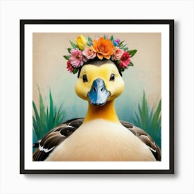 Duck With Flower Crown 4 Art Print