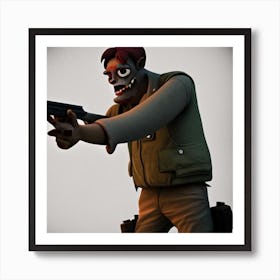 Zombie Man Holding A Gun Art Print