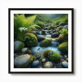 Dragonfly In The Stream Art Print