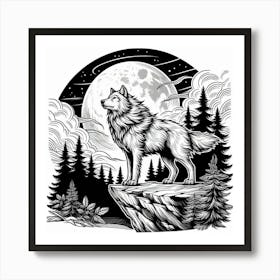 Line Art wolf 1 Art Print