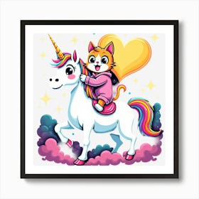 Valentine's Day Lovely Cat Riding a Unicorn 112 Art Print