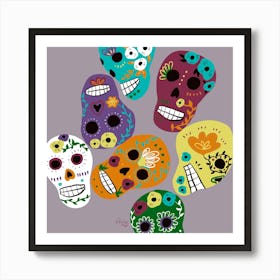 Sugar Skulls Purple Background Art Print