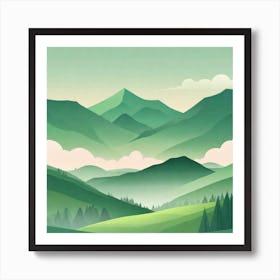 Misty mountains background in green tone 151 Art Print