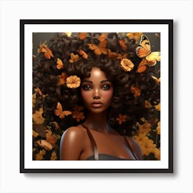 Beautiful African Woman With Butterflies 1 Art Print