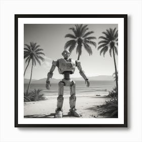 Robot On The Beach Art Print