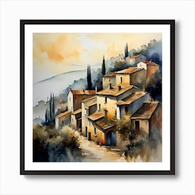 Watercolor Of Italian Village Art Print