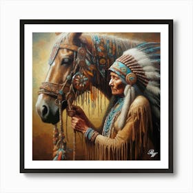 Elderly Native American Woman With Horse 3 1 Art Print