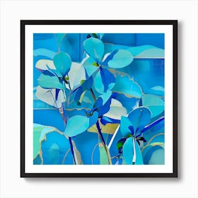 Blue On Blue Leaf Abstract Art Print