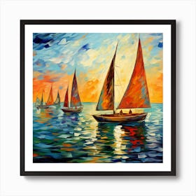 Sailboats At Sunset 25 Art Print