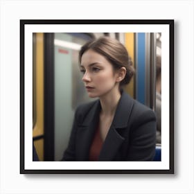 Portrait Of A Woman On A Subway Train Art Print