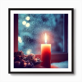 Christmas Candle In Front Of Window Art Print