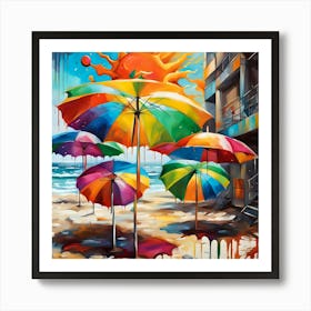 Umbrellas On The Beach Under the Sun Art Print