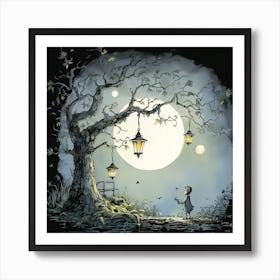 Moon And The Lanterns Art Print