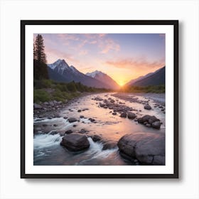 Sunrise Over A River Art Print