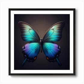 A Stunning and Colorful Digital Painting of a Morpho Butterfly with Vibrant Blue and Purple Wings and Delicate Antennae Art Print