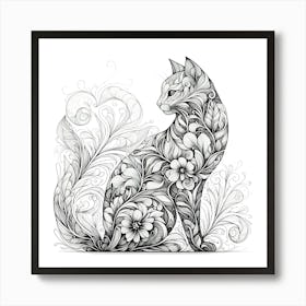 Floral Cat Art Print