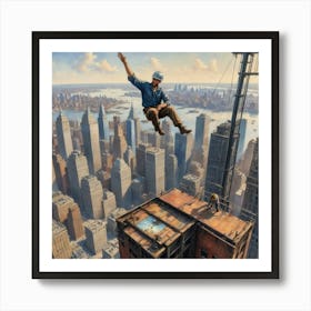 Skyline Siren: A Worker's Perilous Perch New York Art Print