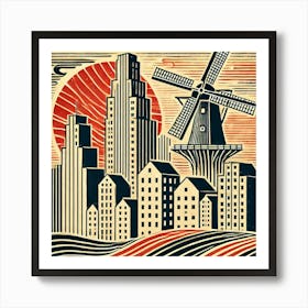 Windmill And City Art Print