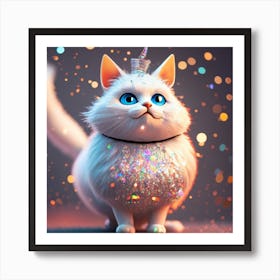 Cartoon Character A White Cat With A Silver Coat (7) Art Print