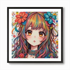 Anime Girl With Flowers 1 Art Print