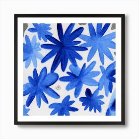 Blue Flowers In A White Vase - square blue white floral pattern abstract watercolor hand painted Art Print